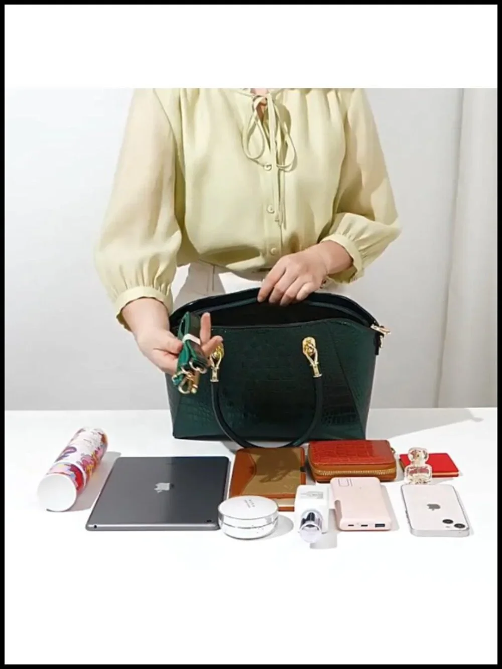 Patent Leather Crocodile Pattern Tote Satchel Work Shoulder Bag